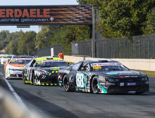 Lanza on podium of the 2024 EuroNASCAR Challenger Trophy